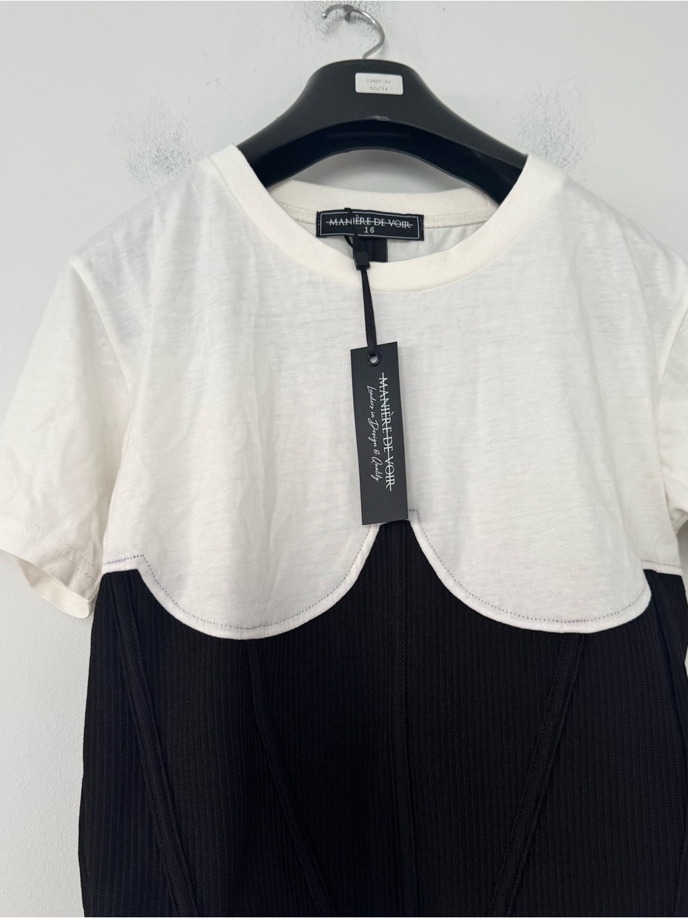 NWT Maniere De Voir Corset Top 12 UK 16 Two Tone Colorblock Artsy Going Out Y2K - Picture 4 of 11